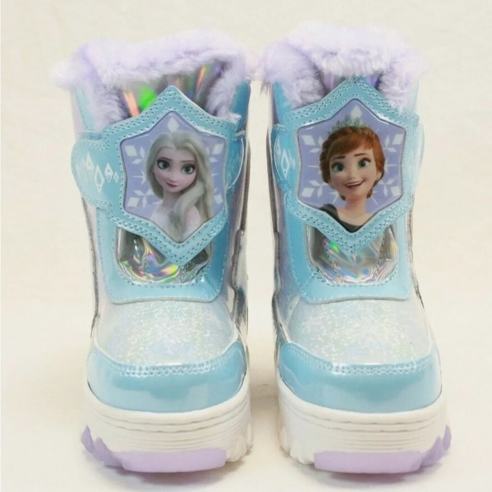 Disney Frozen Girls Blue Purple Light-up Kids Snow Boots Size 7 Faux Fur Lined
